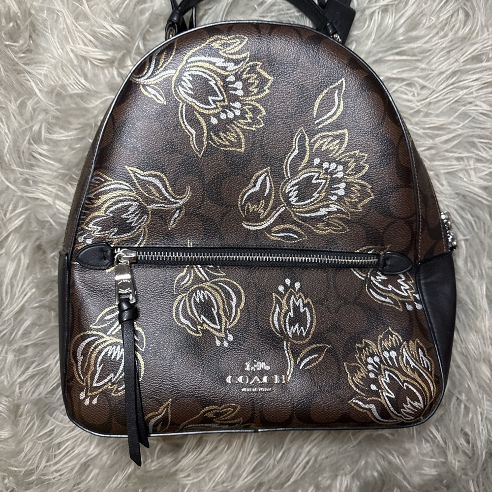 Coach Dark Brown Backpack with Floral Design - Picture 2 of 5